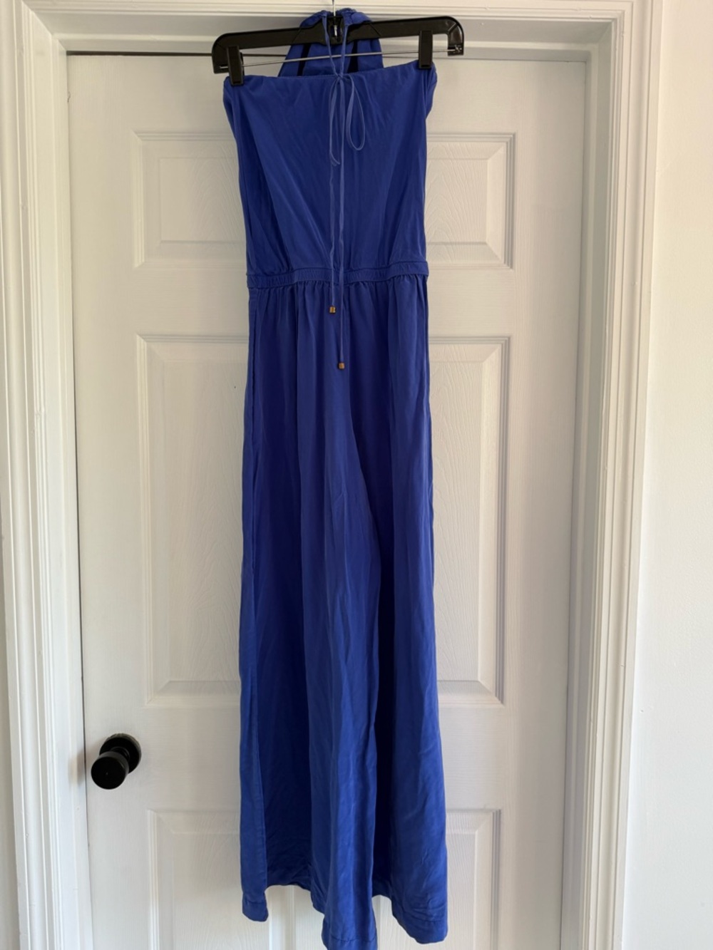 Vix Paula Hermanny 100% Silk Blue Halter Jumpsuit Size S Wide Leg Resort - Picture 3 of 9